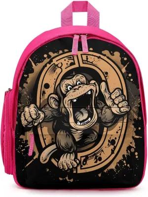 Kung Fu Apes Chimpanzee Monkey Small Basic Backpack Casual Lightweight Bag Cute Print Travel Pink-style