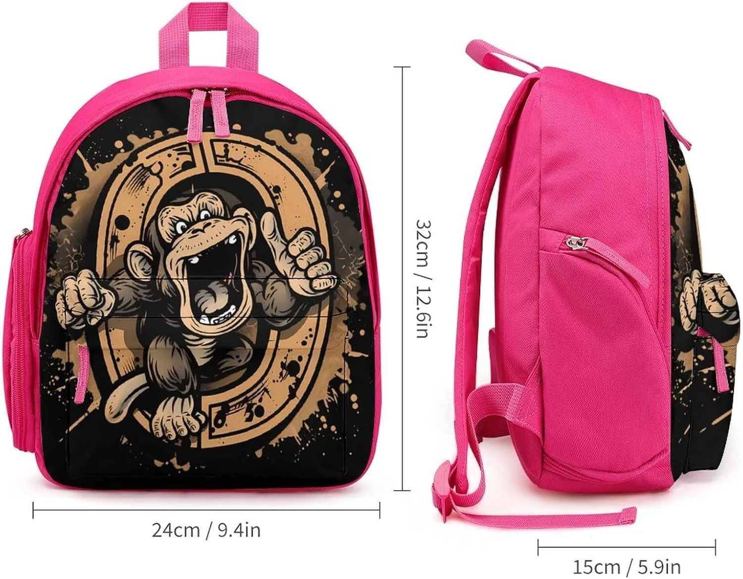 Kung Fu Apes Chimpanzee Monkey Small Basic Backpack Casual Lightweight Bag Cute Print Travel Pink-style