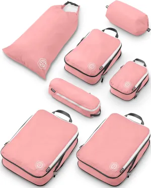 Large Compression Packing Cubes for Travel-Packing Cube Luggage Organizers 7 Piece Set for Checked Luggage-Ultralight, Expandable/Compression Bags by TRIPPED Travel Gear (Dusty Rose)