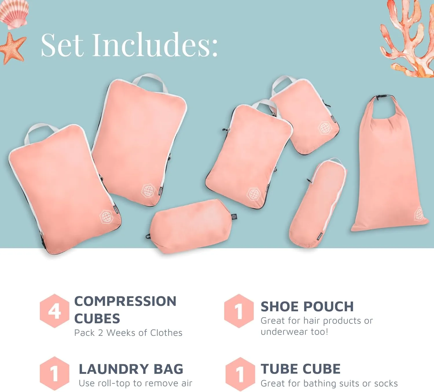 Large Compression Packing Cubes for Travel-Packing Cube Luggage Organizers 7 Piece Set for Checked Luggage-Ultralight, Expandable/Compression Bags by TRIPPED Travel Gear (Dusty Rose)