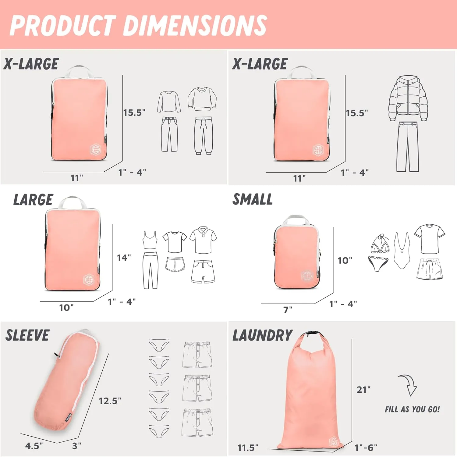 Large Compression Packing Cubes for Travel-Packing Cube Luggage Organizers 7 Piece Set for Checked Luggage-Ultralight, Expandable/Compression Bags by TRIPPED Travel Gear (Dusty Rose)
