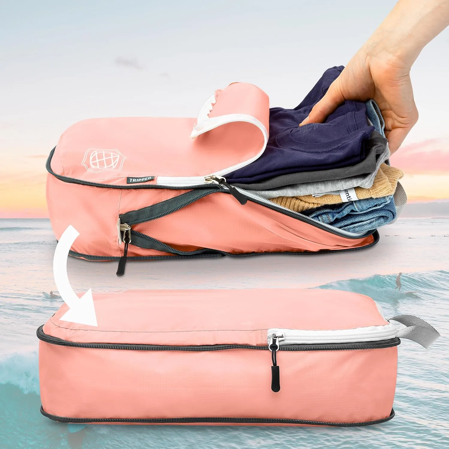 Large Compression Packing Cubes for Travel-Packing Cube Luggage Organizers 7 Piece Set for Checked Luggage-Ultralight, Expandable/Compression Bags by TRIPPED Travel Gear (Dusty Rose)