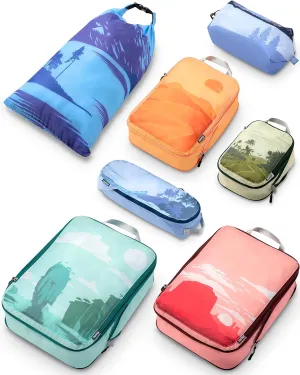 Large Compression Packing Cubes for Travel-Packing Cube Luggage Organizers 7 Piece Set for Checked Luggage-Ultralight, Expandable/Compression Bags by TRIPPED Travel Gear (Landscape)