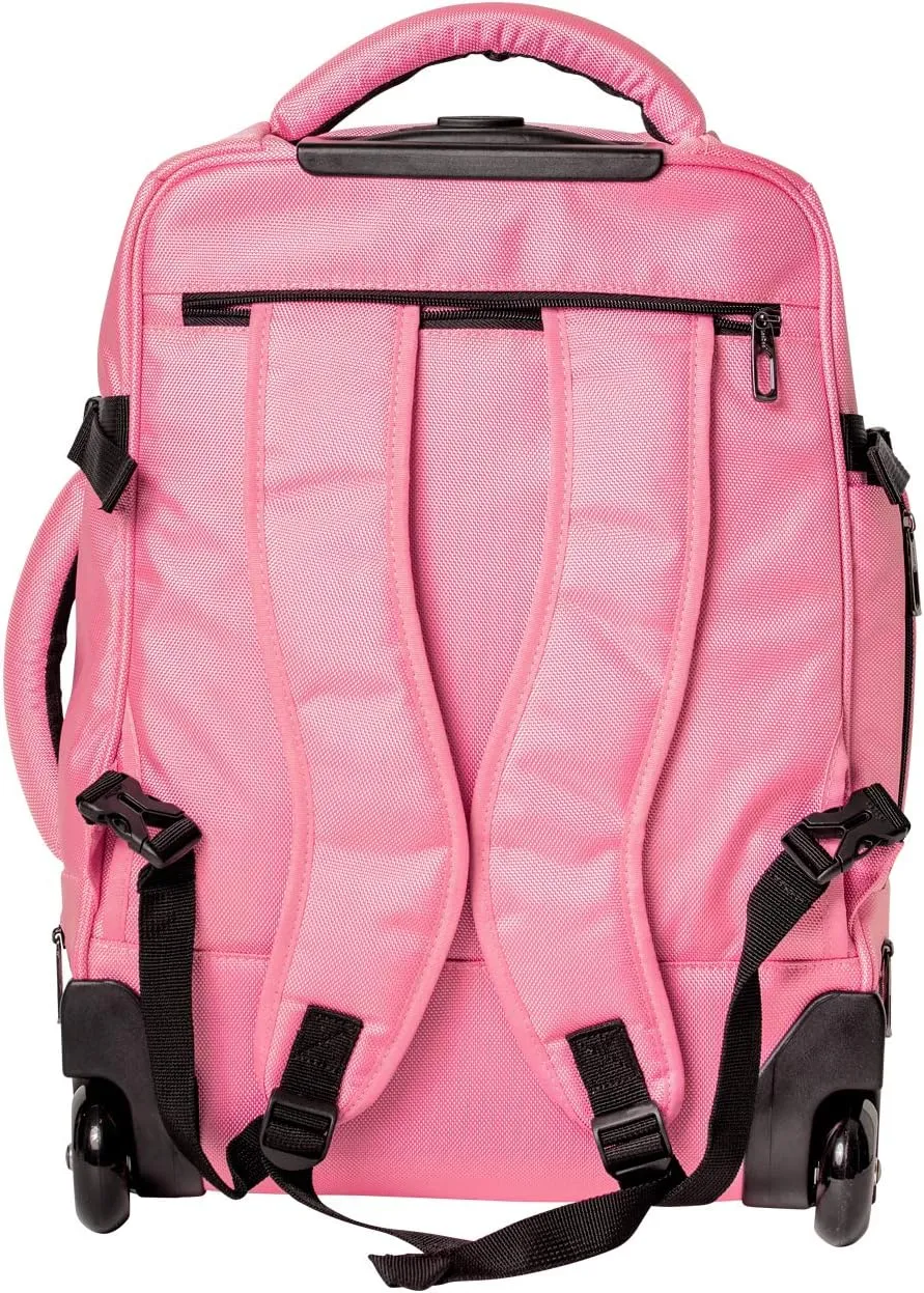 LeeDee Rolling Backpack, Wheeled backpack, Backpack with wheels, Business, Travel, Laptop, Carry-on luggage (SakuraPink)