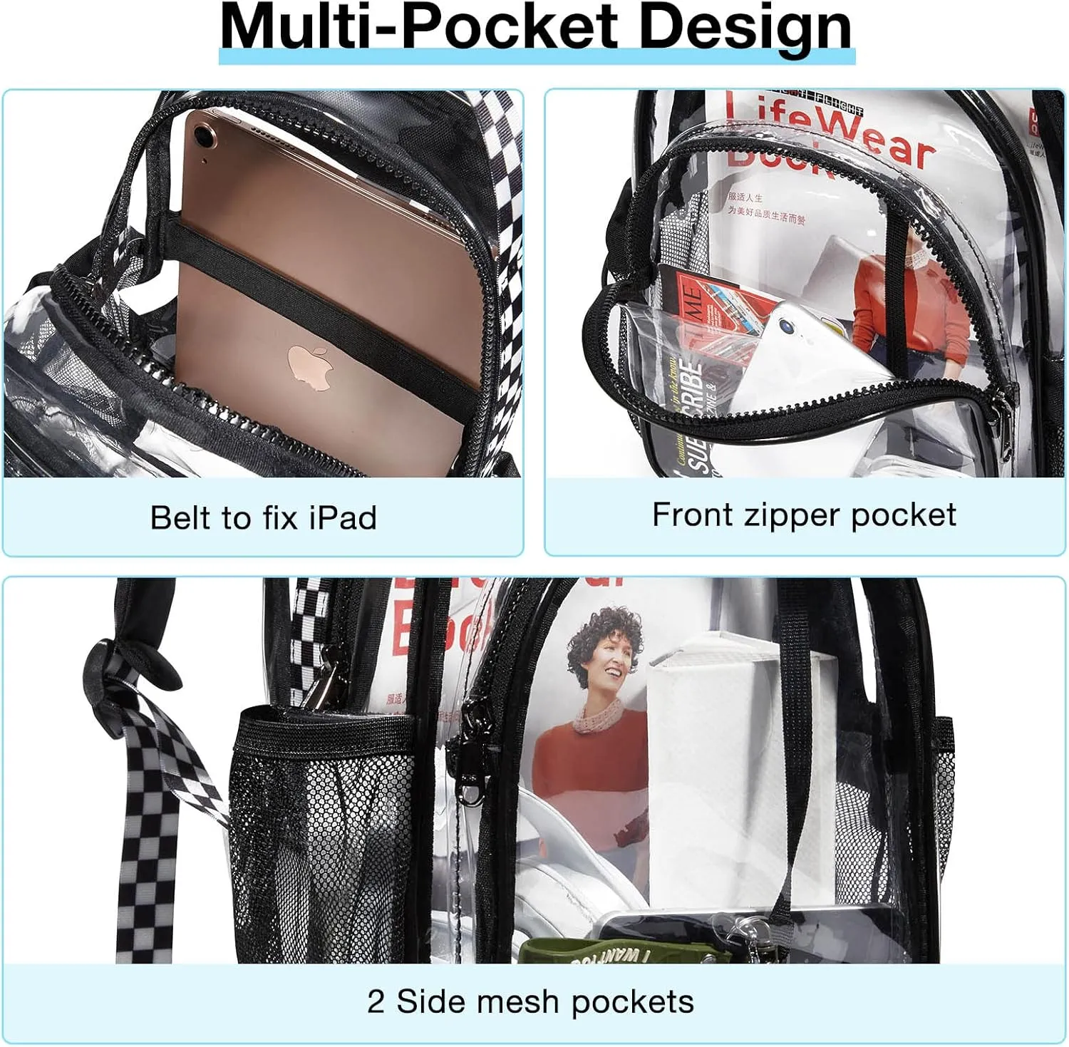 LIGHT FLIGHT Clear Backpack Heavy Duty Transparent Backpack Set See Through Bookbags Durable Backpacks for College, Security