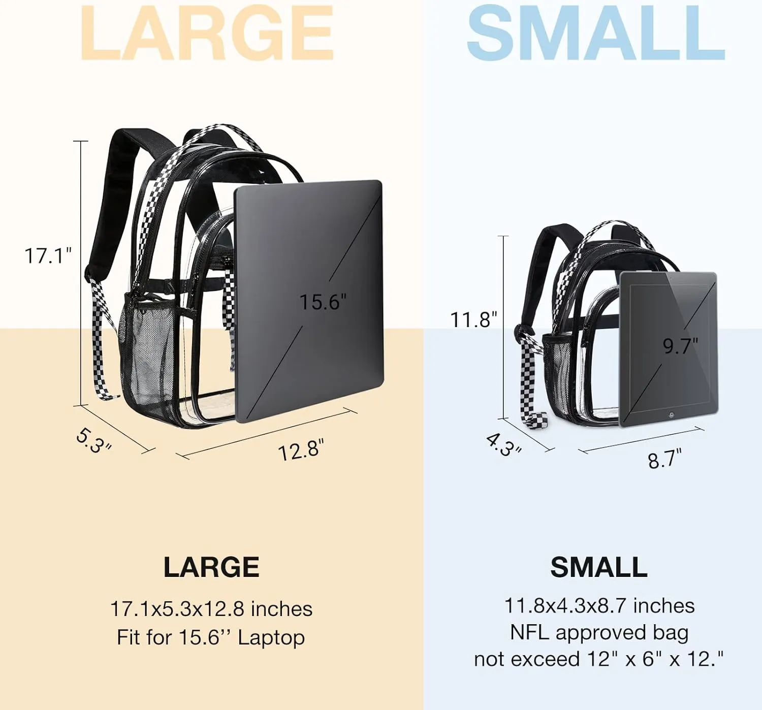 LIGHT FLIGHT Clear Backpack Heavy Duty Transparent Backpack Set See Through Bookbags Durable Backpacks for College, Security