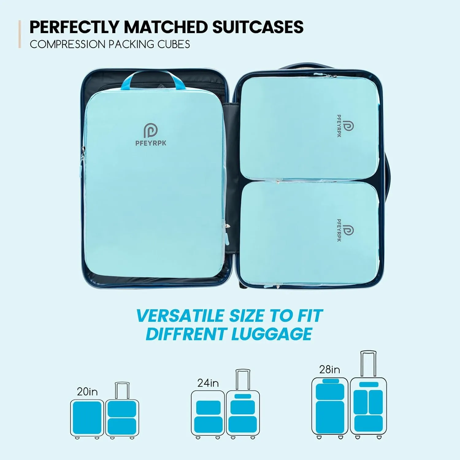 Lightweight Compression Packing Cubes for Suitcases, Compressible Expandable Travel Packing Organizer with Clear Toiletries and Backpack Bag, Travel Essentials for Carry on Luggage 7 Set