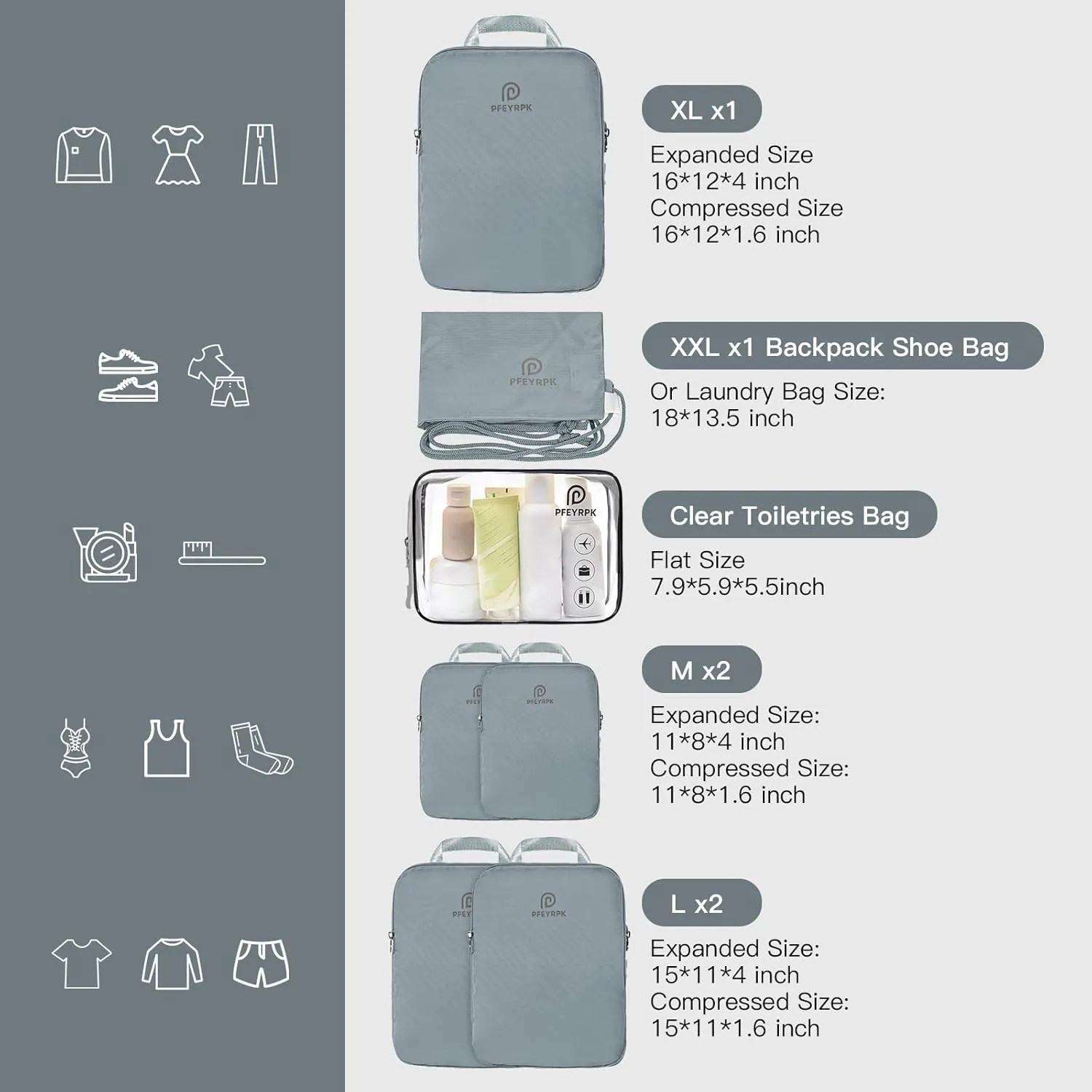 Lightweight Compression Packing Cubes for Suitcases, Compressible Expandable Travel Packing Organizer with Clear Toiletries and Backpack Bag, Travel Essentials for Carry on Luggage 7 Set