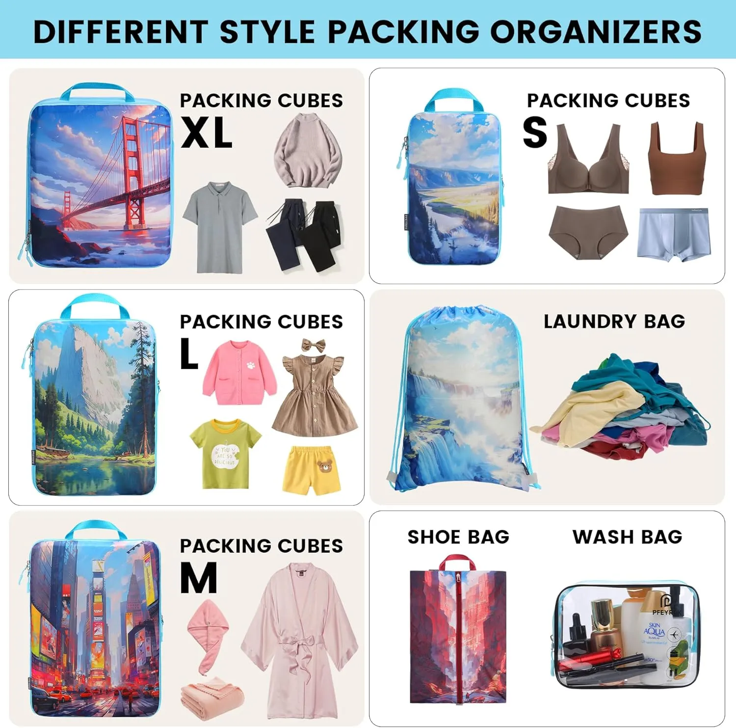 Lightweight Compression Packing Cubes for Suitcases, Compressible Expandable Travel Packing Organizer with Clear Toiletries and Backpack Bag, Travel Essentials for Carry on Luggage 7 Set