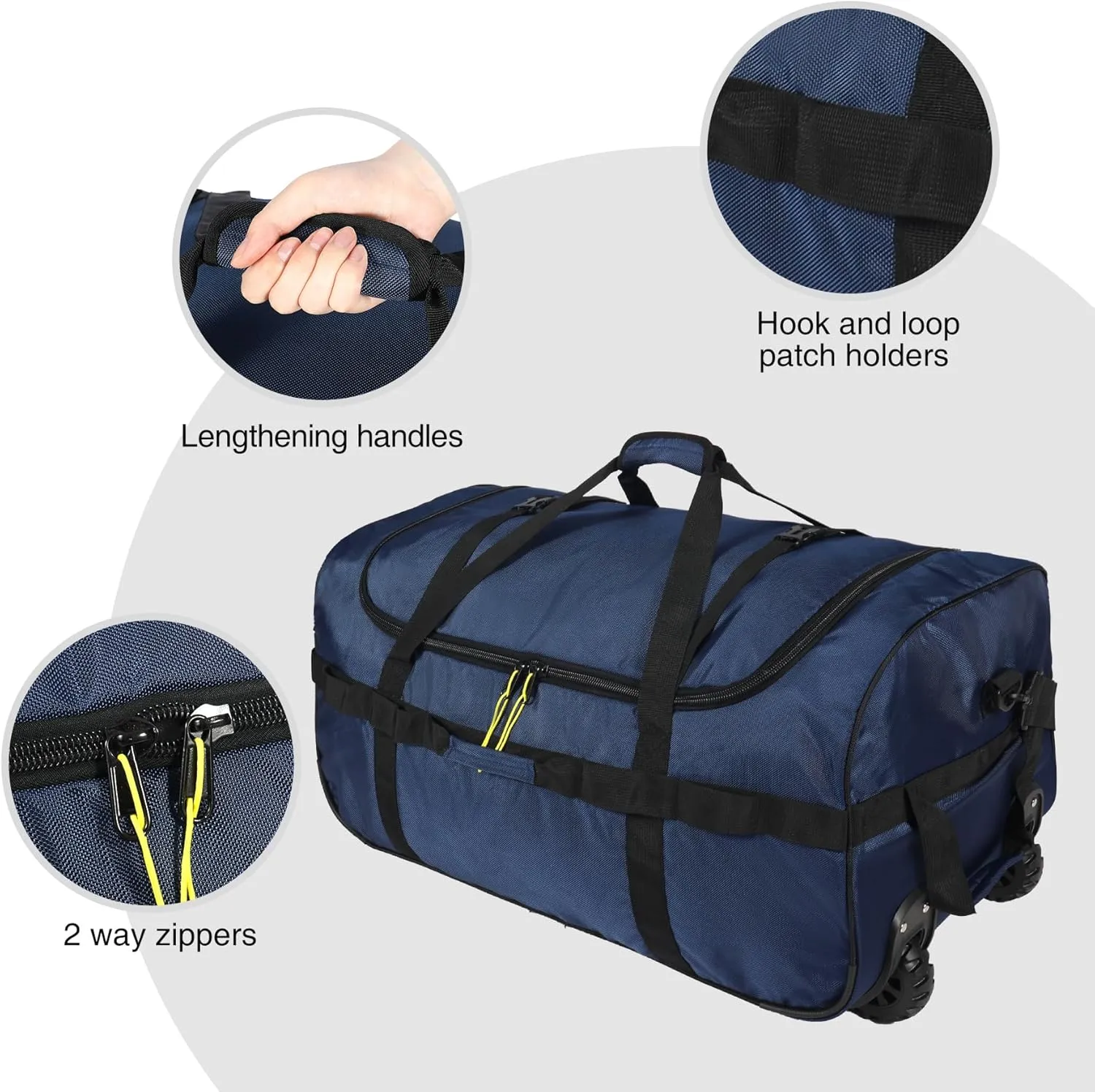 Lineslife Foldable Duffle Bag with Wheels 120L, Collapsible Large Duffel Bag with Rollers for Camping Travel Gear, 1680D Oxford, Navy Blue