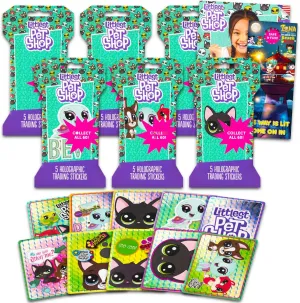 Littlest Pet Shop Holographic Sticker 6 Pack - Bundle with 6 Littlest Pet Shop Blind Bags Plus More | Premium Collectible Character Cards for Kids