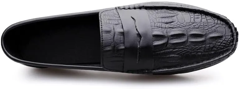 Loafers for Men Round Toe Vegan Leather Crocodile Print Penny Loafers Slip Resistant Lightweight Comfortable Wedding Party Slip-ons