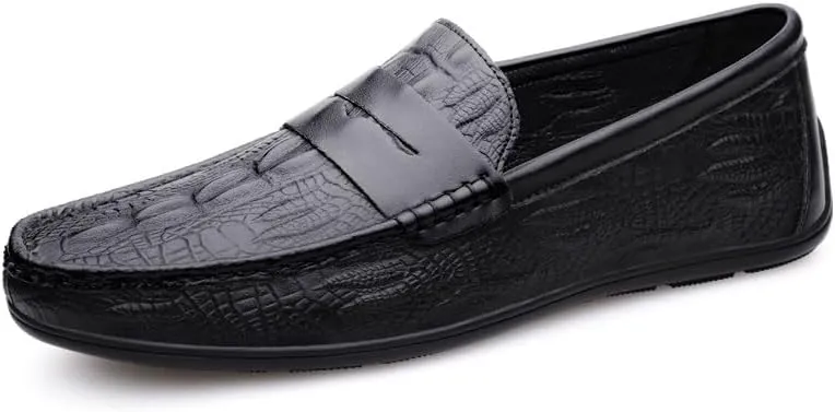 Loafers for Men Round Toe Vegan Leather Crocodile Print Penny Loafers Slip Resistant Lightweight Comfortable Wedding Party Slip-ons
