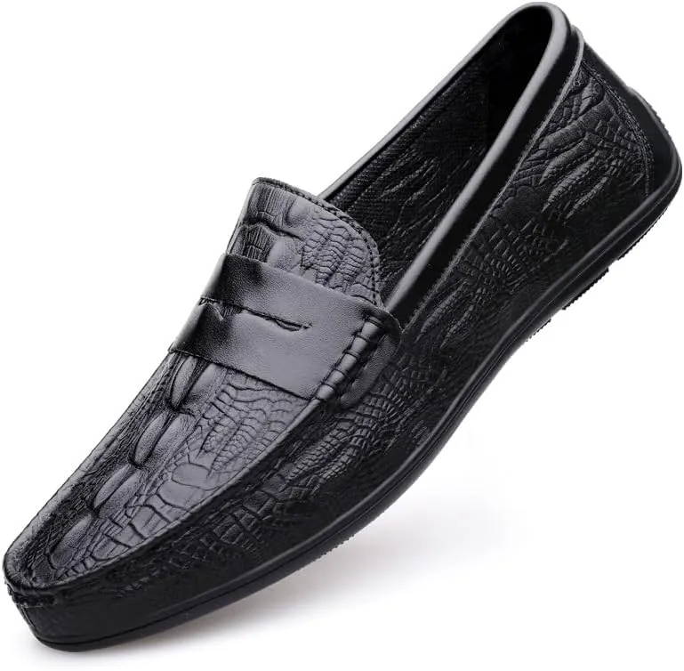 Loafers for Men Round Toe Vegan Leather Crocodile Print Penny Loafers Slip Resistant Lightweight Comfortable Wedding Party Slip-ons