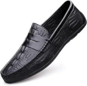 Loafers for Men Round Toe Vegan Leather Crocodile Print Penny Loafers Slip Resistant Lightweight Comfortable Wedding Party Slip-ons