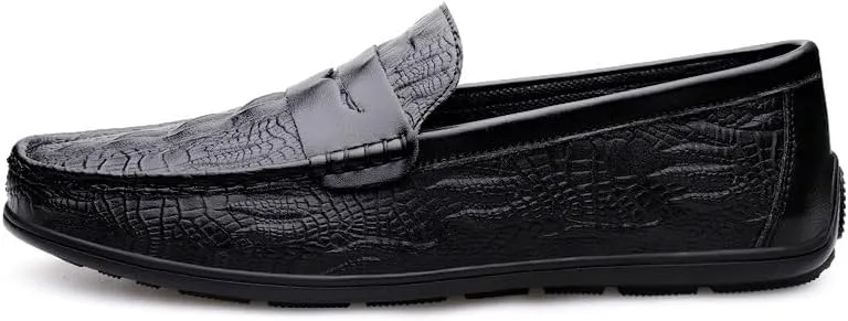 Loafers for Men Round Toe Vegan Leather Crocodile Print Penny Loafers Slip Resistant Lightweight Comfortable Wedding Party Slip-ons
