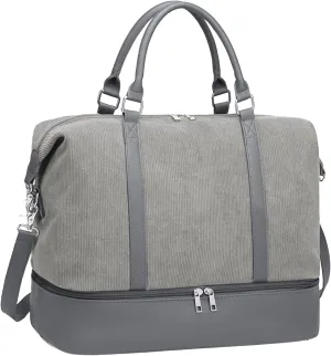 LOIDOU Weekender Bags for Women Corduroy Overnight Bag with Shoe Compartment Large Carry On Bag Travel Duffel Tote Bag Mommy Hospital Bags for Labor and Delivery