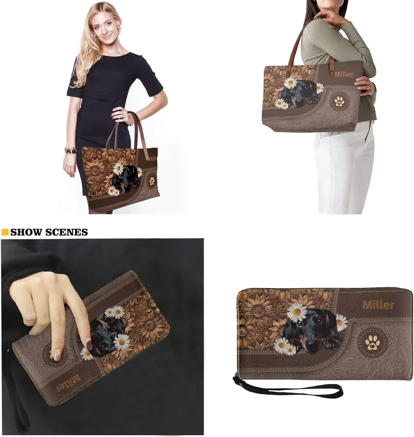 Lotusorchid Custom Top Handle Bags for Women, Personalized Satchel Handbag Tote Shoulder Bag with Matching Wallet for Women