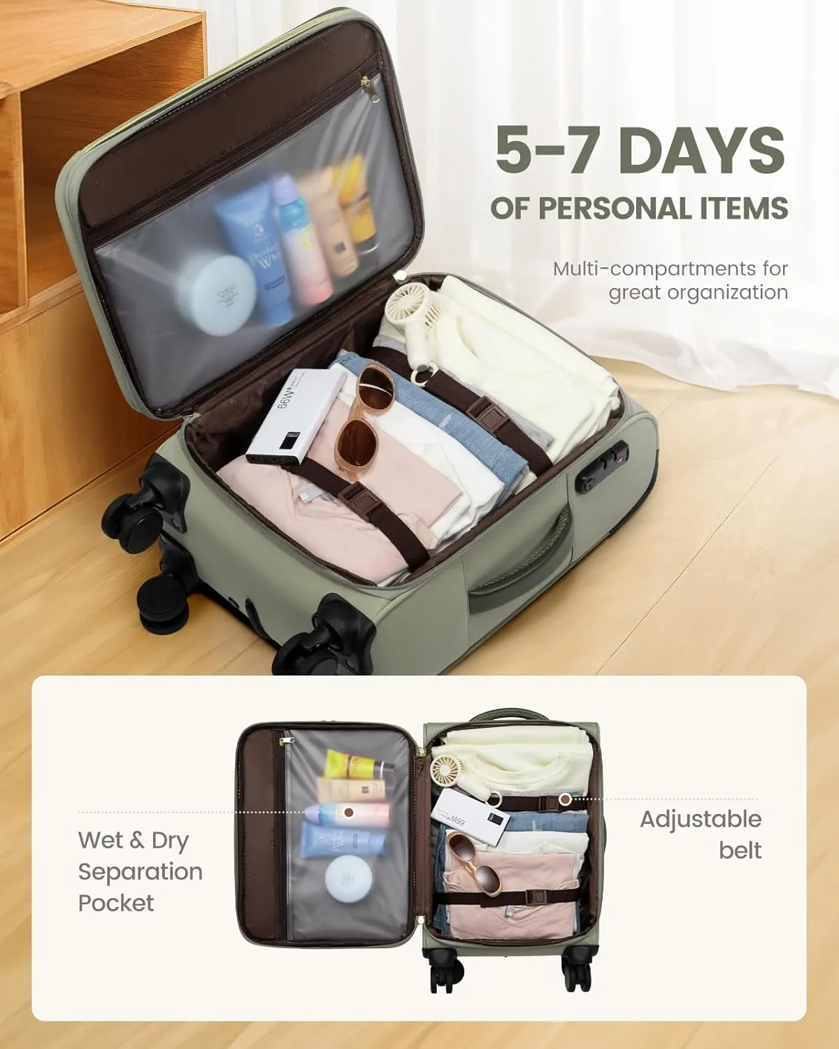 LOVEVOOK Carry On Luggage 22x14x9 Airline Approved, 20 Inch Softside Suitcases with Wheels, Lightweight Rolling Carry on Suitcase with TSA Lock, Water-Resistant Large Capacity Luggage for Women Travel