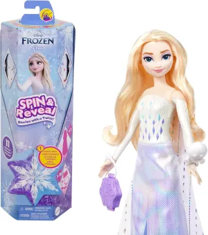 Mattel Disney Frozen Elsa Fashion Doll Set, Spin & Reveal with 11 Surprises Including 5 Accessories, 5 Stickers & Play Scene, Inspired by the Movie
