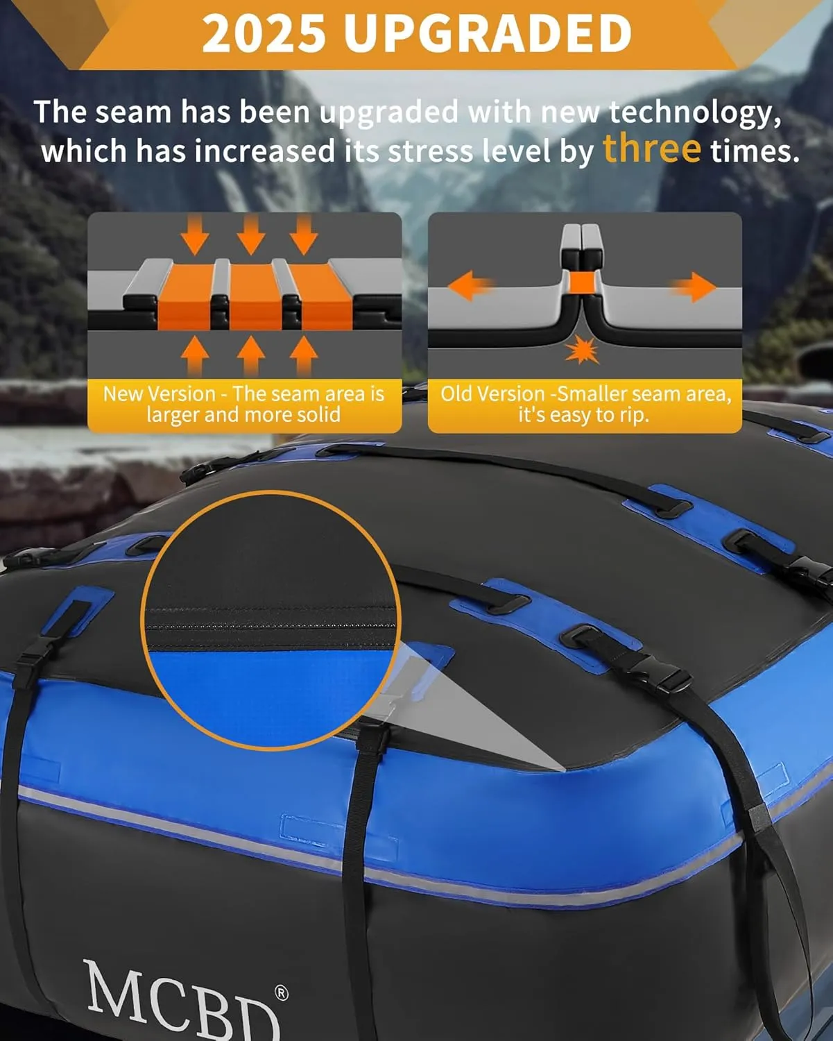 MCBD Rooftop Cargo Carrier Bag, 15 Cubic Feet Waterproof Soft-Shell Car Roof Bag for All Vehicles SUV with/Without Rack, Car Top Luggage Storage Bag