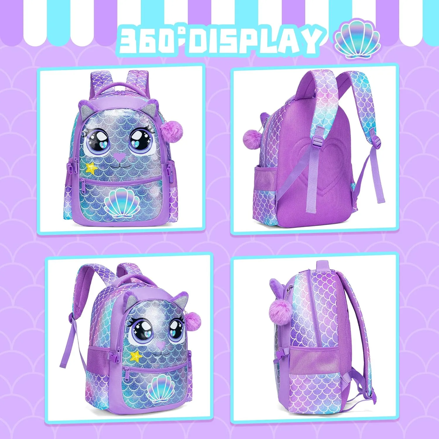 Meetbelify Backpacks for Girls School Bag Cute Girls Backpacks Ages 8-10 with Lunch Box Kids Bookbag Set Travel Backpack for Preschool Kindergarten Elementary Students Backpack to School Supplies