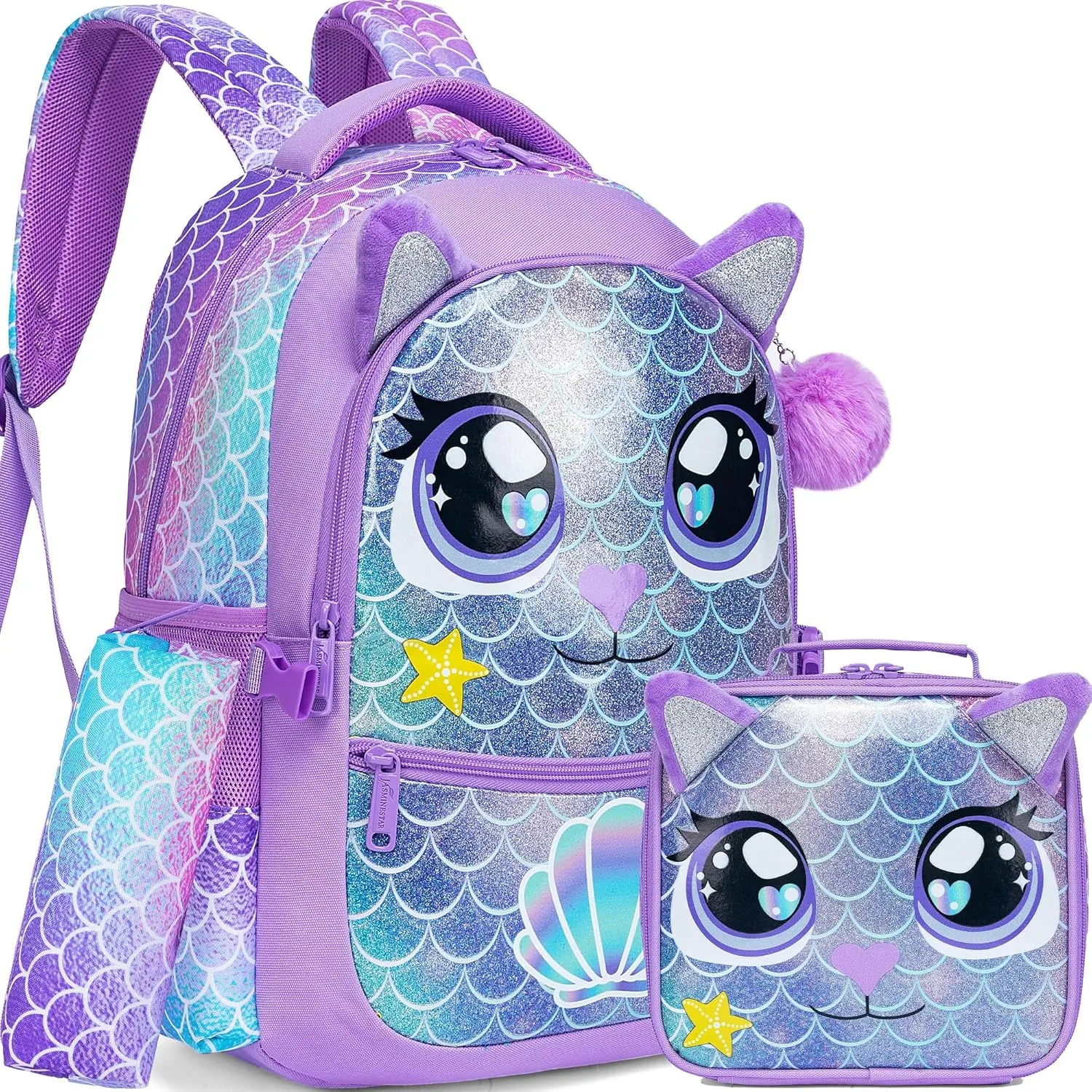 Meetbelify Backpacks for Girls School Bag Cute Girls Backpacks Ages 8-10 with Lunch Box Kids Bookbag Set Travel Backpack for Preschool Kindergarten Elementary Students Backpack to School Supplies
