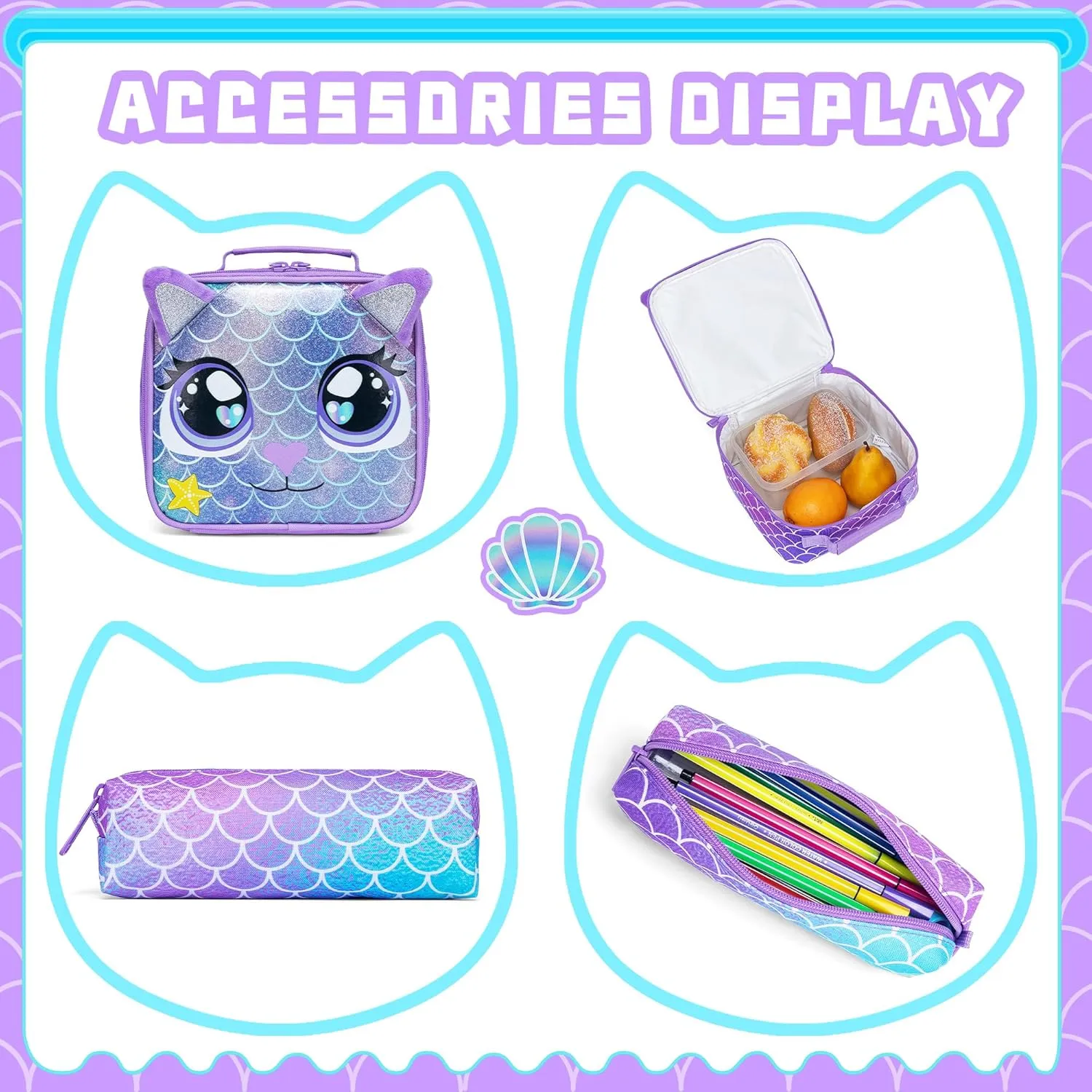 Meetbelify Backpacks for Girls School Bag Cute Girls Backpacks Ages 8-10 with Lunch Box Kids Bookbag Set Travel Backpack for Preschool Kindergarten Elementary Students Backpack to School Supplies