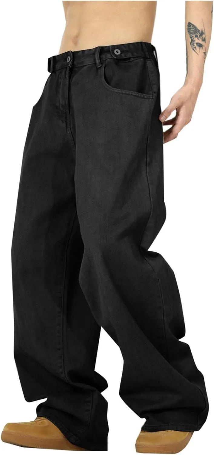 Men's Jeans Baggy Pants Y2K Hip Hop Straight Leg Jeans Casual Jeans Loose Fit Vintage Denim Pants with Pocket