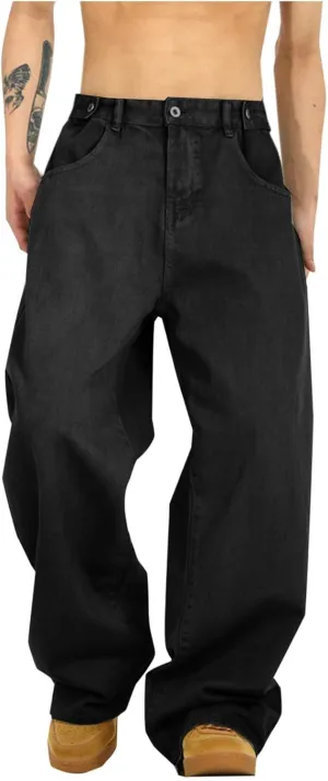 Men's Jeans Baggy Pants Y2K Hip Hop Straight Leg Jeans Casual Jeans Loose Fit Vintage Denim Pants with Pocket