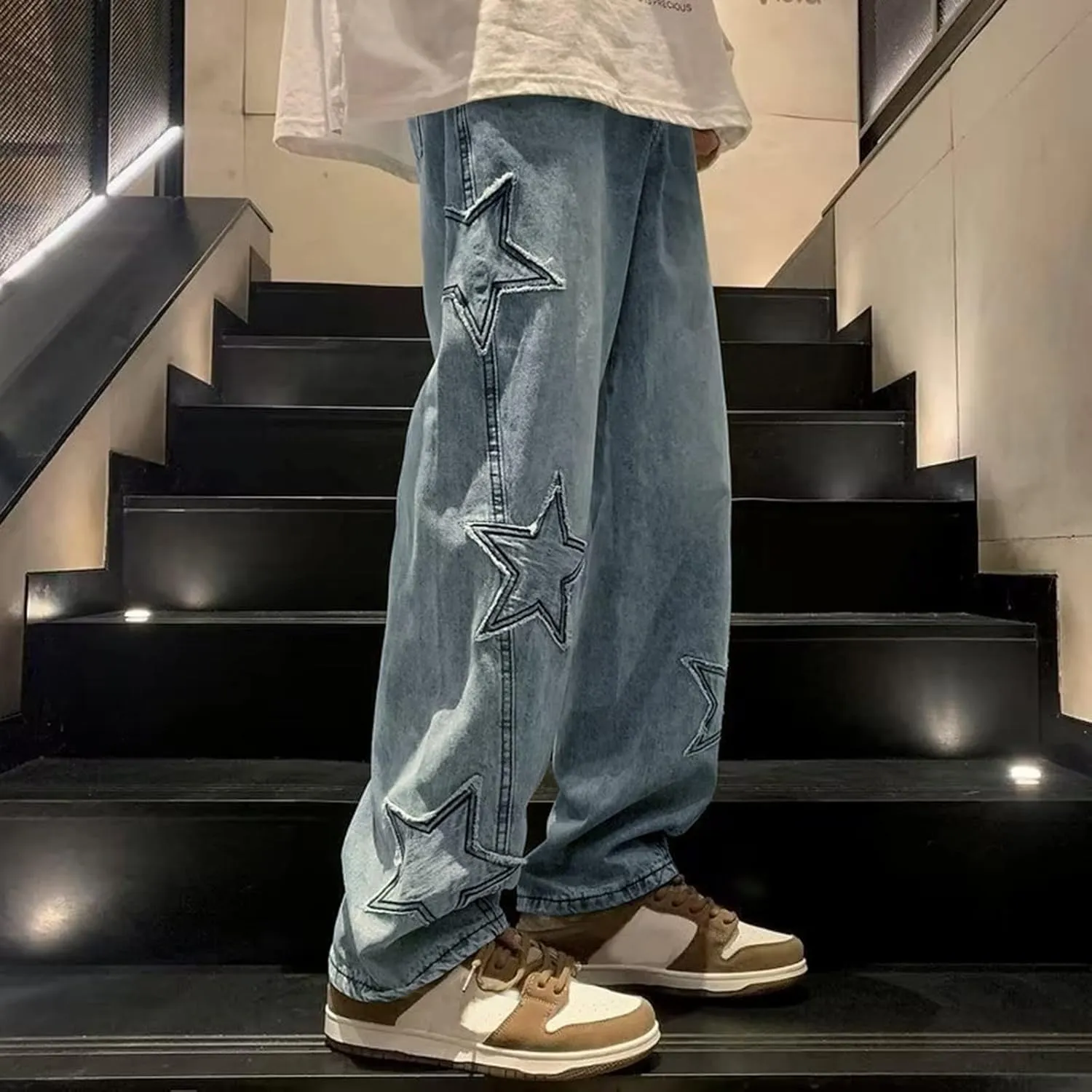 Mens Loose Fit Jeans Y2k Hip Hop Straight Leg Jean Baggy Streetwear Wide Leg Denim Pants Casual Low Rise Trousers