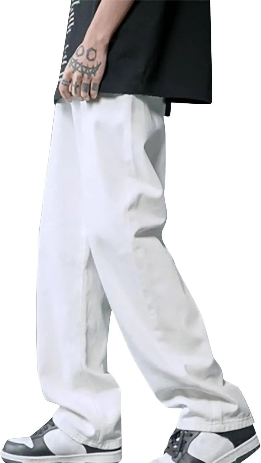 Mens Loose Fit Jeans Y2k Hip Hop Straight Leg Jean Baggy Streetwear Wide Leg Denim Pants Casual Low Rise Trousers