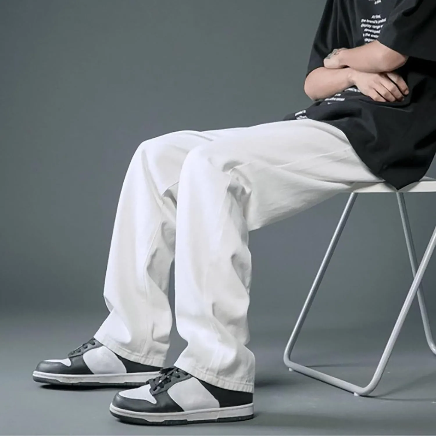 Mens Loose Fit Jeans Y2k Hip Hop Straight Leg Jean Baggy Streetwear Wide Leg Denim Pants Casual Low Rise Trousers
