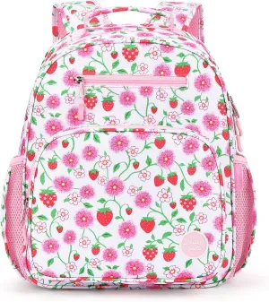 mibasies Girls Backpack 5-8: Lightweight Kids Backpacks for Girls - Girl Bookbag for Elementary School - Strawberry Floral Pink
