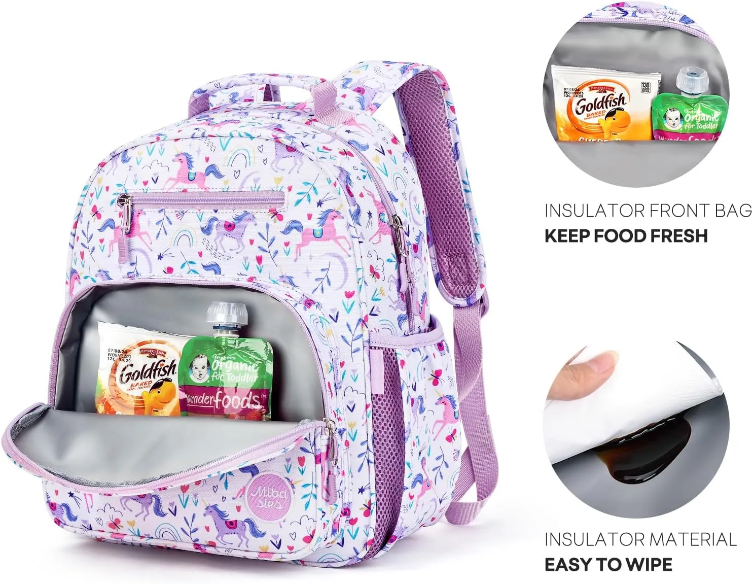 mibasies Girls Backpack 5-8: Lightweight Kids Backpacks for Girls - Girl Bookbag for Elementary School - Unicorn Garden Purple