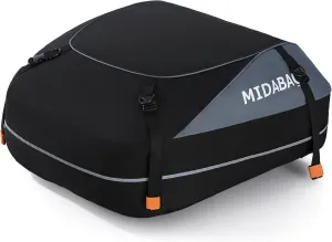 MIDABAO 15 Cubic Waterproof Duty Car Top Carrier - Zippers Coated, Includes Anti-Slip Mat - For Vehicles With or Without Racks