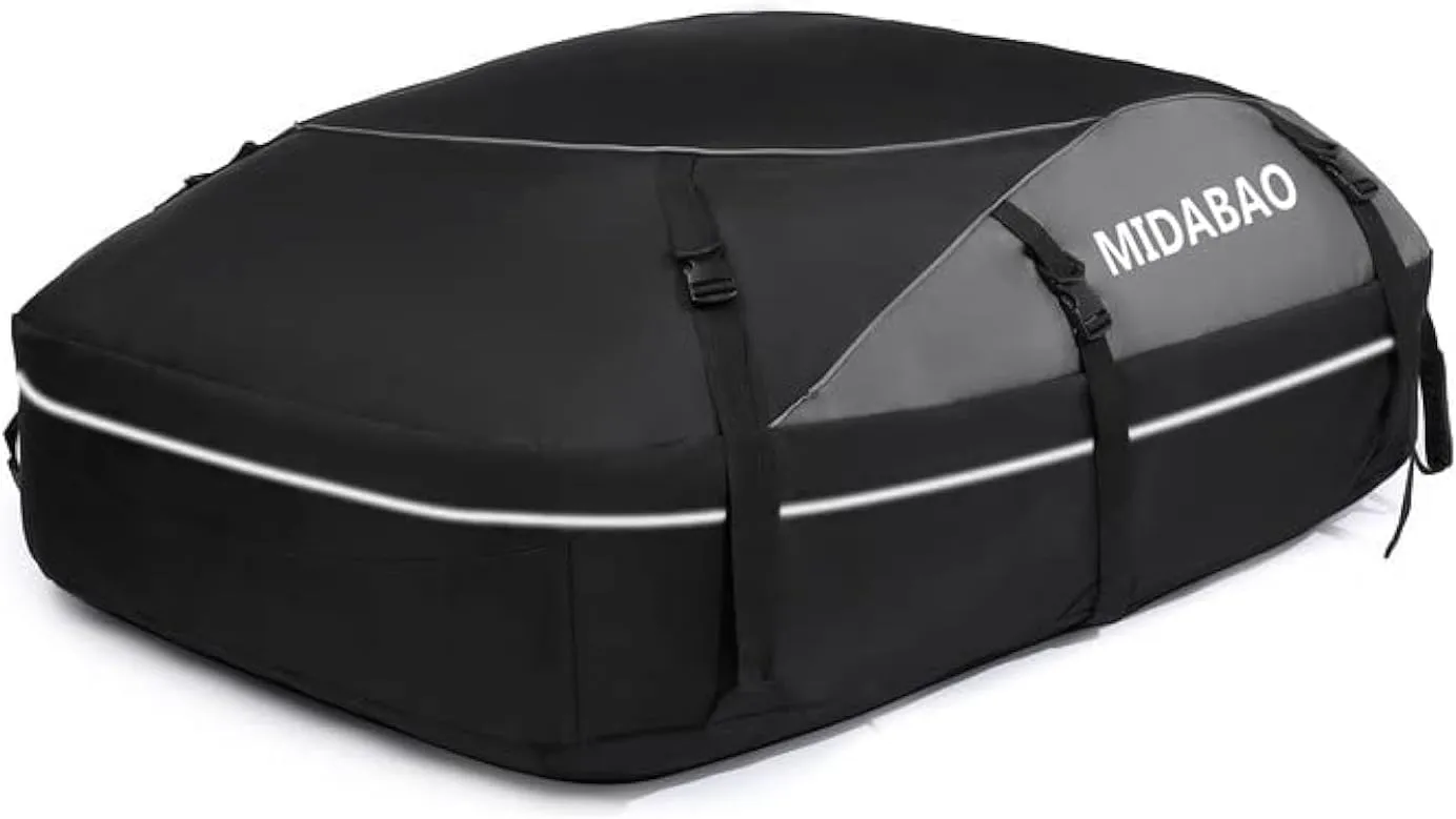 MIDABAO 20 Cubic Waterproof Duty Car Roof Top Carrier-Car Cargo Roof Bag Car Roof Top Carrier - Waterproof & Coated Zippers- includes Anti-Slip Mat- for Cars with or without Racks (20 Cubic Feet)