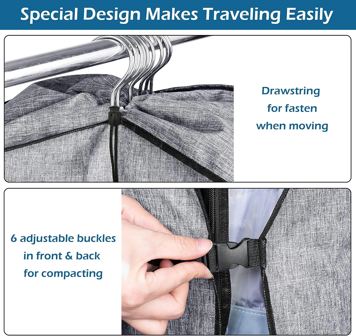 MISSLO Hanging Garment Bags for Travel Suit Bags for Closet Storage 50" Moving Bags for Clothes Dress Cover for Coat, Jacket, Shirt, Clothing