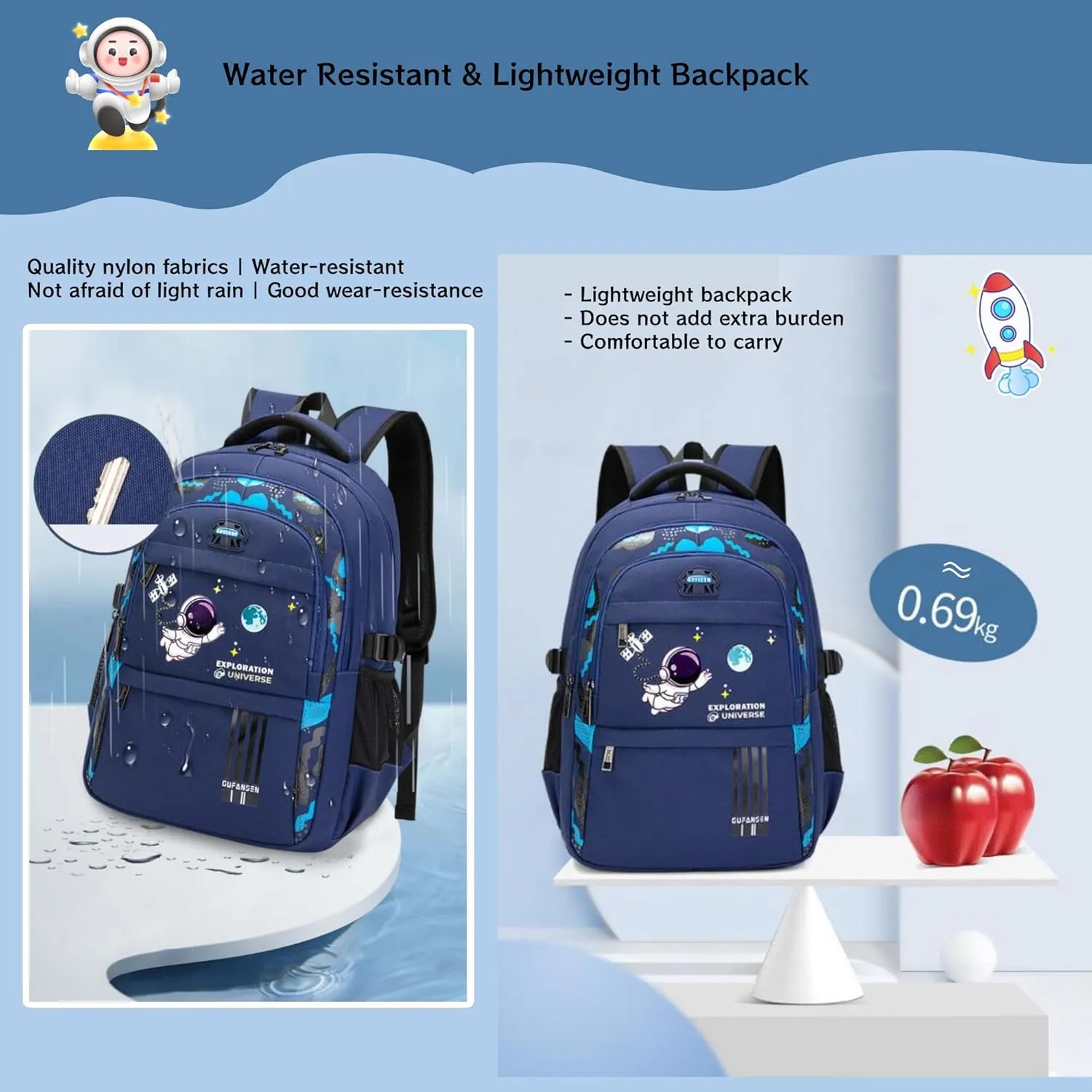 MITOWERMI Astronaut Backpack for Boys School Bags Space Kids Backpack for School Elementary Book Bags Girls Lightweight Travel Back Packs Black