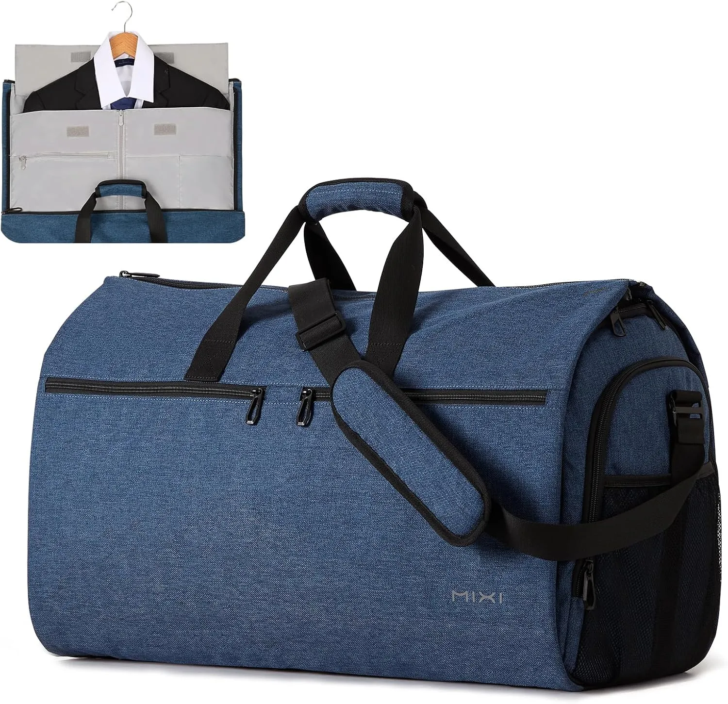 mixi Carry On Garment Bag for Travel 56L Convertible Duffle Bag for Men Women 2 in 1 Hanging Luggage Suitcase Dress Suit Travel Bag with Shoes Pouch, Sapphire Blue