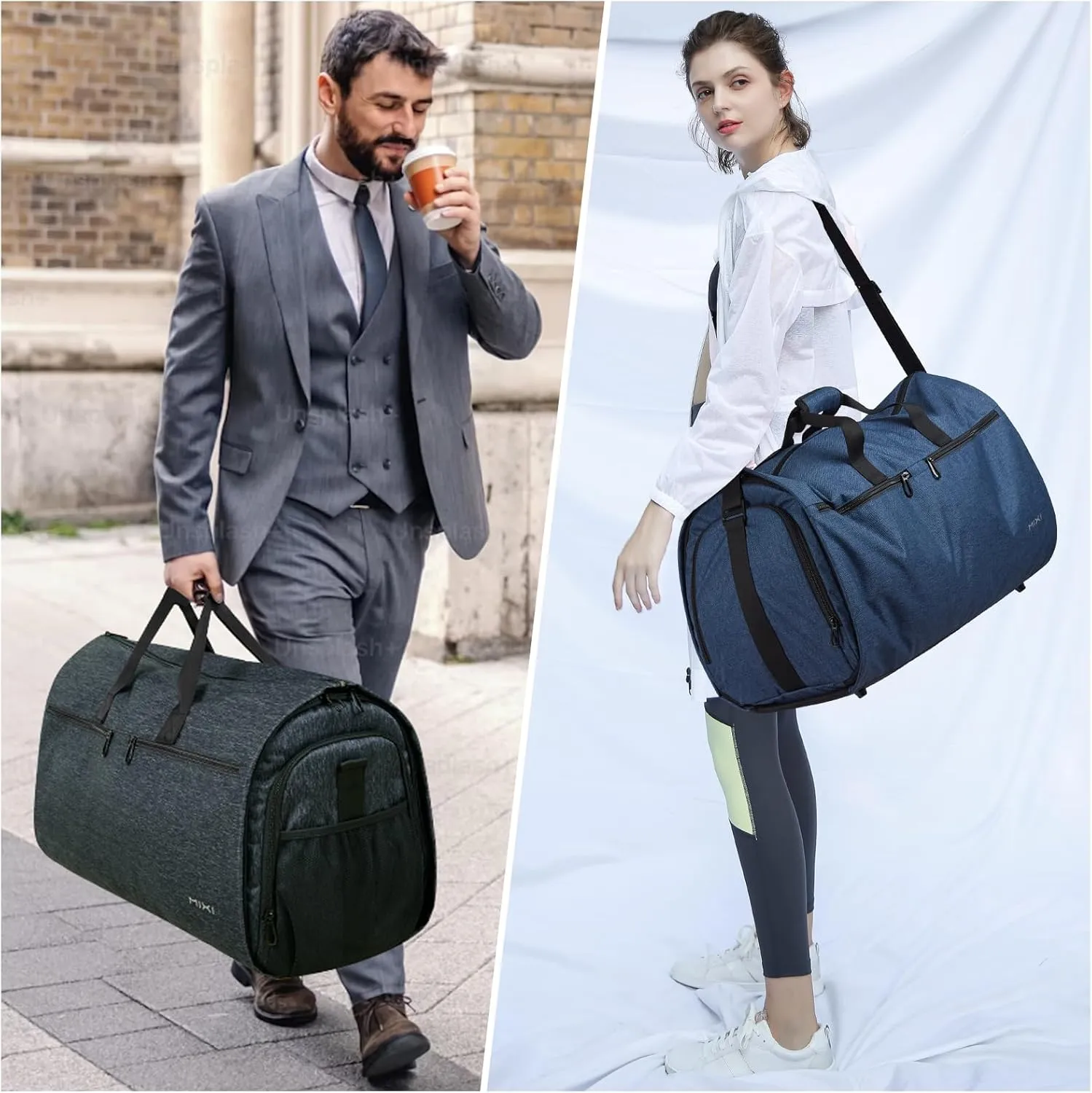 mixi Carry On Garment Bag for Travel 56L Convertible Duffle Bag for Men Women 2 in 1 Hanging Luggage Suitcase Dress Suit Travel Bag with Shoes Pouch, Sapphire Blue