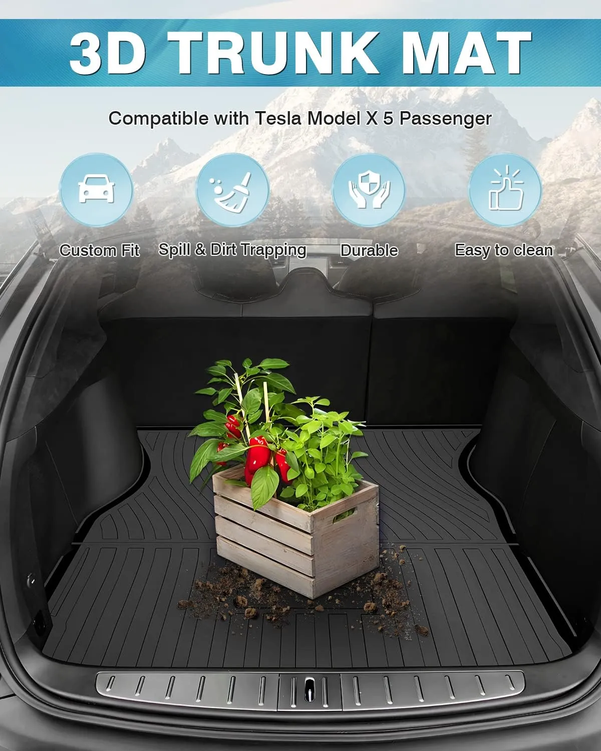 Mixsuper Custom Fit for Cargo Liner Tesla Model X 5 Passenger Trunk Mat Liner Durable All Weather Rear Trunk Floor Mat (Not Fit 6 or 7 Passenger)