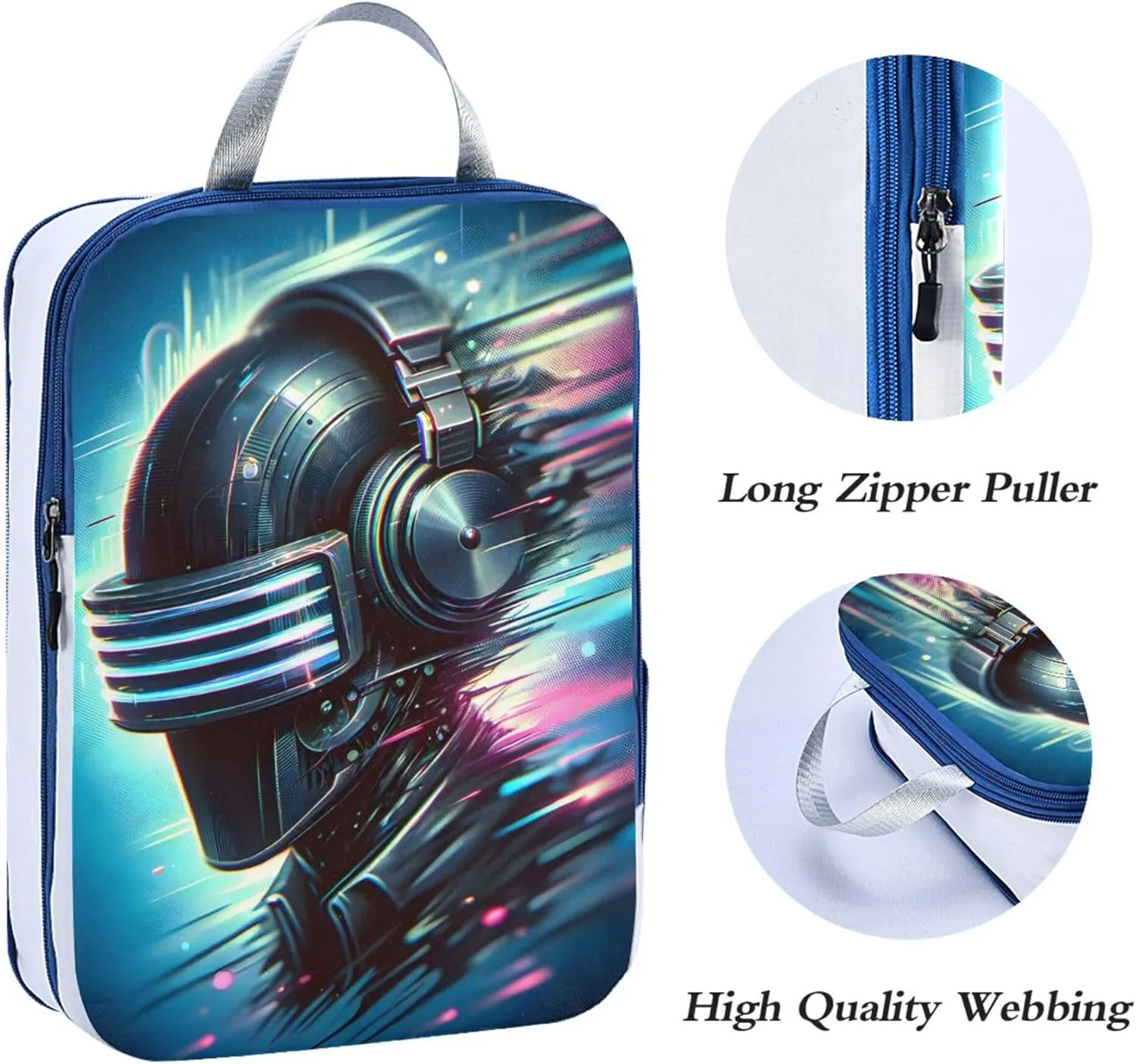 MNSRUU Packing Cubes Magic Black Head with Dj Helmets Compression Luggage Cubes Packing Bags Travel Organizer for Suitcases, 3 PCS