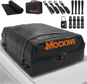 Mockins 25 CuFt Waterproof Rooftop Cargo Bag |60"x43"x17" All-Weather Vinyl Car Roof Bag w/Mat, Straps & Door Hooks| Top Carrier for Vehicles with or Without Roof Rack