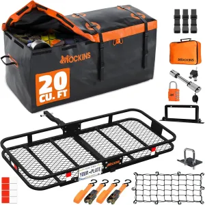 Mockins 60"x20"x6" Folding Trailer Hitch Cargo Carrier with 20 Cu.Ft. Waterproof Cargo Bag | 500 Lbs. Capacity | Compatible with Car, SUV, Truck