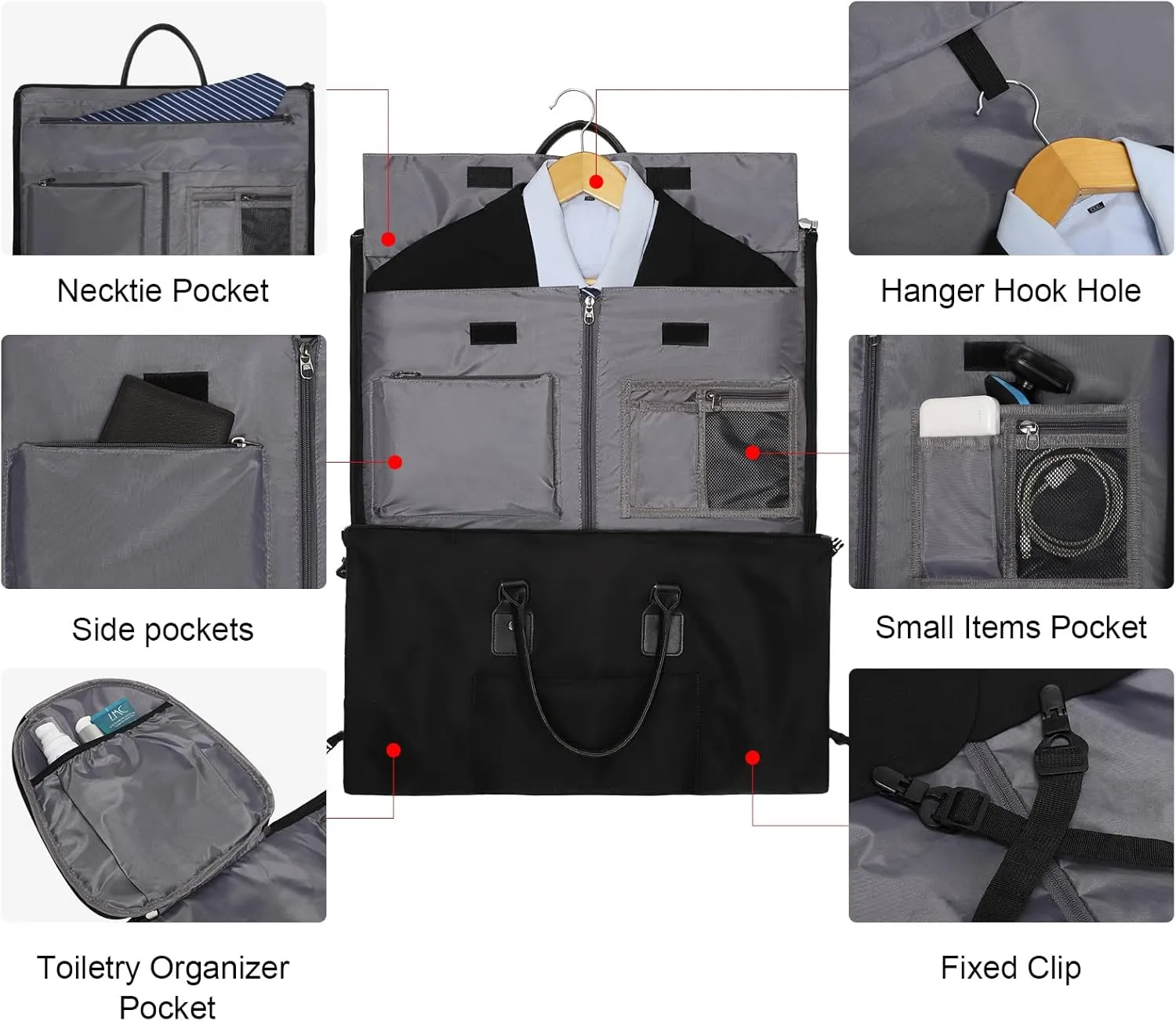 Modoker Convertible Garment Bags for Travel, Carry on Garment Duffel Bag for Women Men Weekender - 2 in 1 Hanging Suitcase Suit Travel Bags, Black