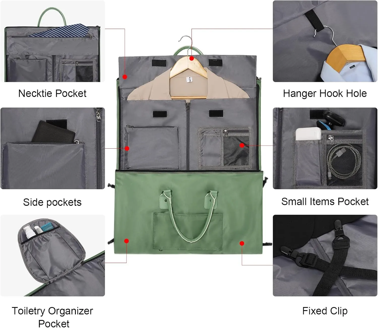 Modoker Convertible Garment Bags for Travel, Carry on Garment Duffel Bag for Women Men Weekender - 2 in 1 Hanging Suitcase Suit Travel Bags, Green