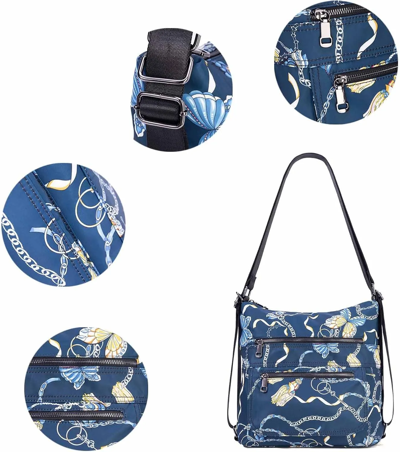 Multiple Compartments Satchel Handbags Waterproof Nylon Crossbody Bags for Women Adjustable Strap Tote for Ladies