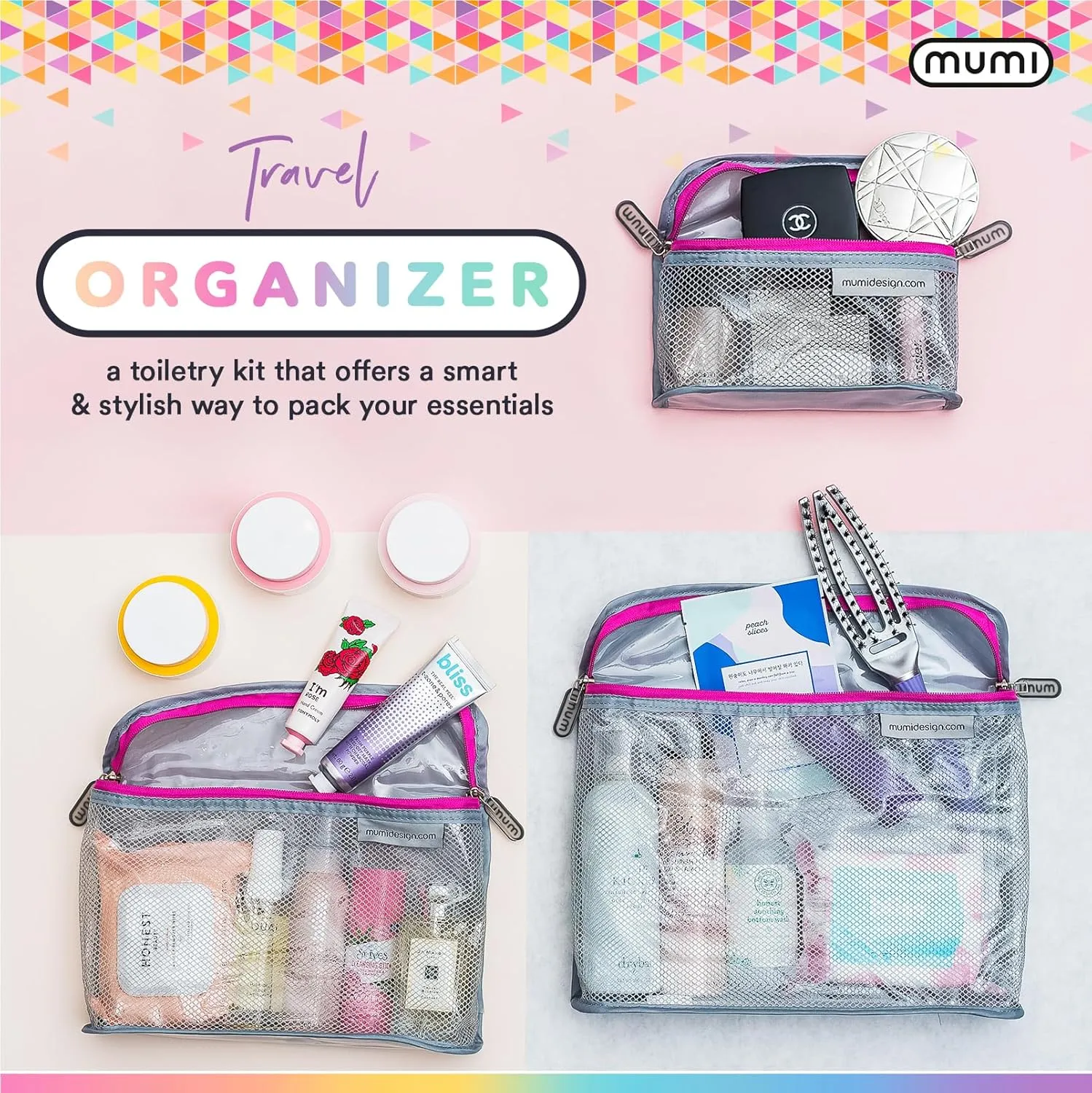 MUMI Travel Toiletry Bag Set of 3 – Water-Resistant Toiletry Bags for Women & Men – Clear Bags for Toiletries, Skincare, Makeup & Travel Essentials – Lightweight, Durable & Portable Organizer