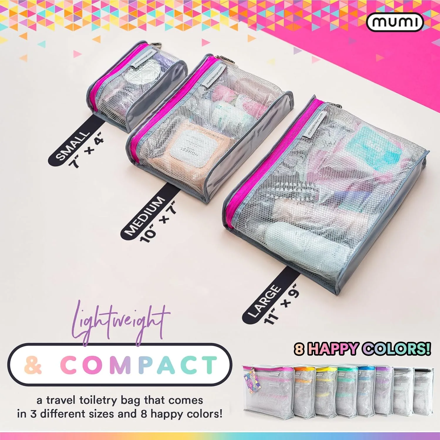 MUMI Travel Toiletry Bag Set of 3 – Water-Resistant Toiletry Bags for Women & Men – Clear Bags for Toiletries, Skincare, Makeup & Travel Essentials – Lightweight, Durable & Portable Organizer